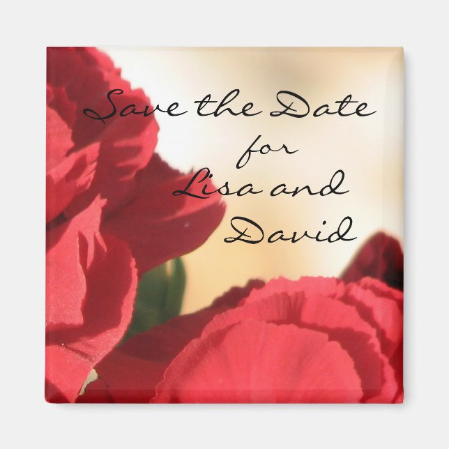 Personalised Red Floral Save the Date Magnet (Front)