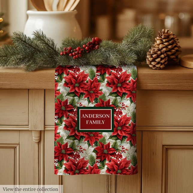 Personalised Red Floral Towel Elegant Christmas (Personalized Red Floral Towel Elegant Christmas)