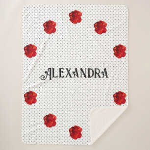 Personalised Red Flower Polka Dot Sherpa Blanket