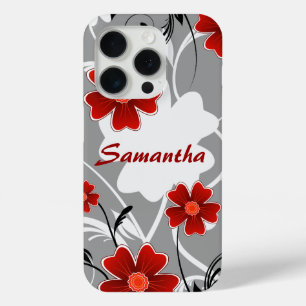 Personalised Red Flowers and Silhouette iPhone 15 Pro Case
