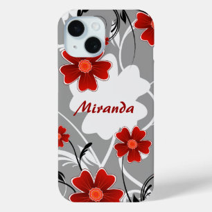 Personalised Red Flowers and Silhouette iPhone 15 Case