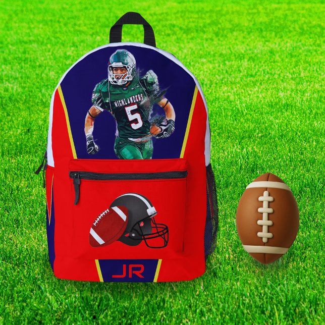 Personalised Red Football Back-to-School Boys  Printed Backpack (Creator Uploaded)