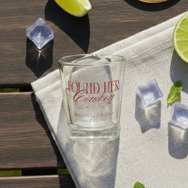 Personalised Red Found Her Cowboy Bachelorette Shot Glass (Found Her Cowboy Western Bachelorette Shot Glass)