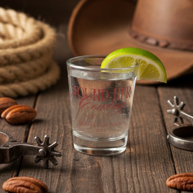 Personalised Red Found Her Cowboy Bachelorette Shot Glass (Pack your boots and cowboy hat for an epic bachelorette weekend! )