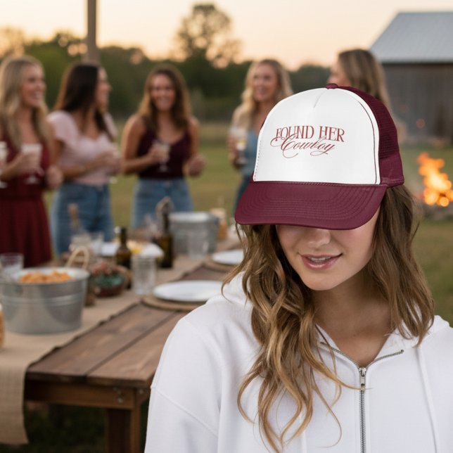Personalised Red Found Her Cowboy Bachelorette Trucker Hat (Pack your boots and cowboy hat for an epic bachelorette weekend! )
