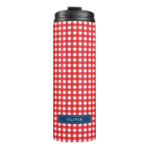 Personalised Red Gingham Monogram Thermal Tumbler
