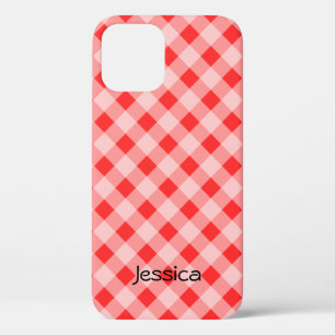 Personalised red gingham pattern iPhone 12 case
