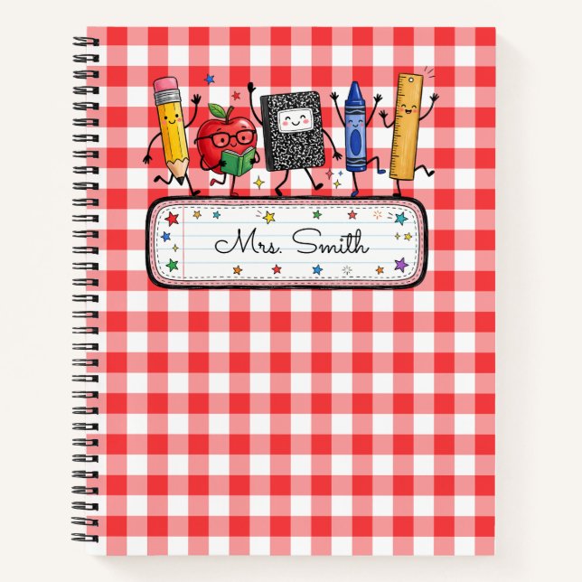 Personalised Red Gingham Teacher Notebook (Front)
