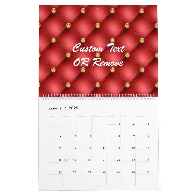 Personalised Red Gold Calendar with Custom Text (Jan 2026)