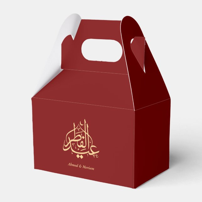 Personalised Red & Gold Eid Mubarak Favour Box Cus (Front Side)