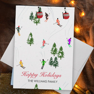 Personalised Red Gondola Ski Holidays Illustration Holiday Card
