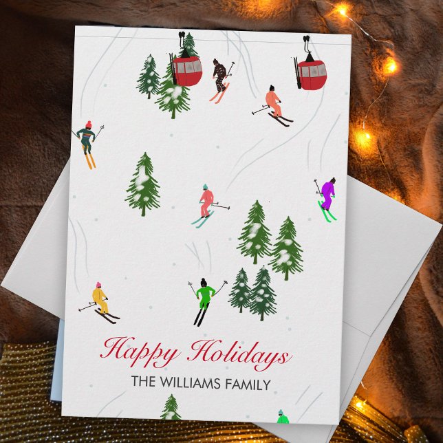 Personalised Red Gondola Ski Holidays Illustration Holiday Card (Creator Uploaded)