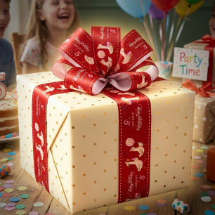 Personalised Red Goose Pink Birthday Name Age Satin Ribbon