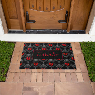 Personalised Red Goth Heart  Doormat
