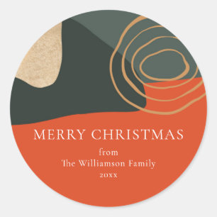 Personalised Red Green Abstract Unique Christmas Classic Round Sticker