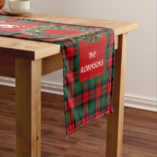 Personalised Red Green Buffalo Plaid Christmas  Short Table Runner