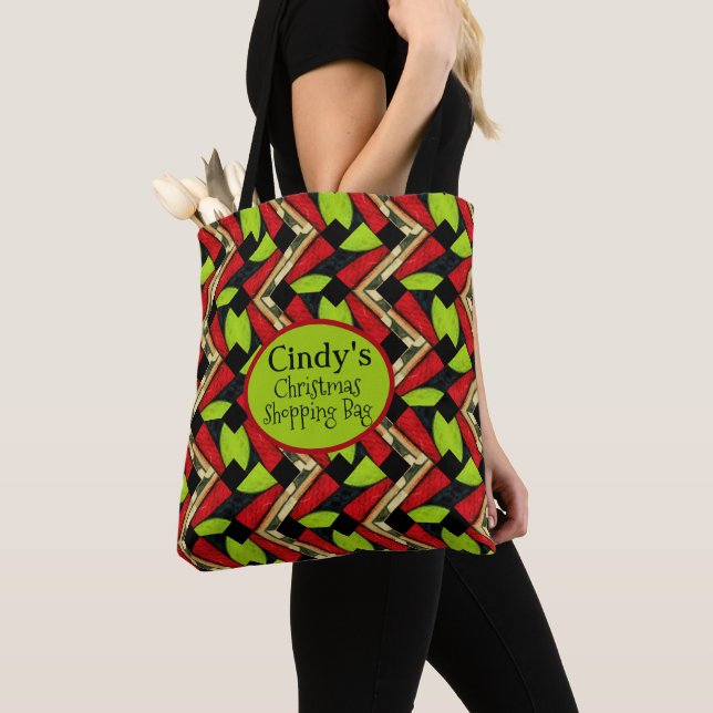 Personalised Red & Green Christmas  Tote Bag (Close Up)