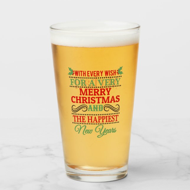Personalised Red & Green Christmas Typography Glass (Front Filled)
