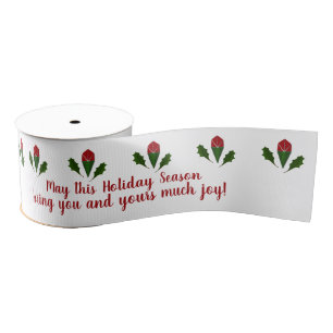 Personalised Red & Green Elegant Christmas Floral Grosgrain Ribbon