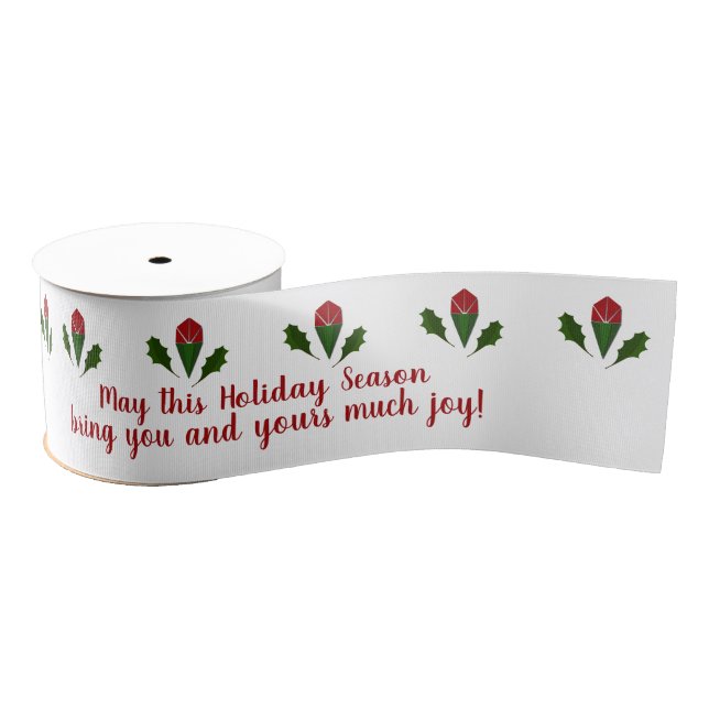 Personalised Red & Green Elegant Christmas Floral Grosgrain Ribbon (Spool)