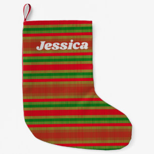 Personalised Red Green Gold Stripes Small Christmas Stocking