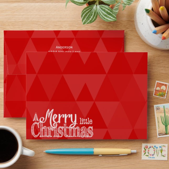 Personalised Red Green Holly Happy little Holiday Envelope (Desk)