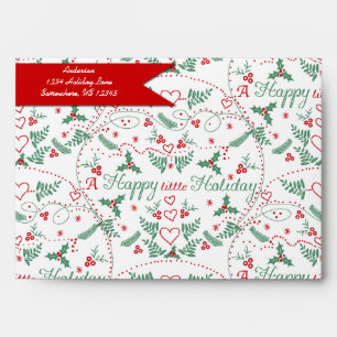 Personalised Red Green Holly Happy little Holiday Envelopes