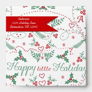 Personalised Red Green Holly Happy little Holiday Envelopes