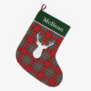 Personalised Red Green McBean Tartan Deer Large Christmas Stocking