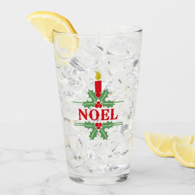 Personalised Red & Green NOEL & Candle Christmas Glass (Front Ice)