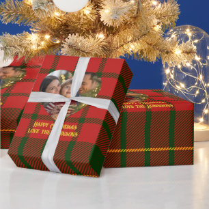 Personalised Red Green Tartan Photo Christmas Wrapping Paper