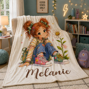 Personalised Red Hair Girl Name Fleece Blanket