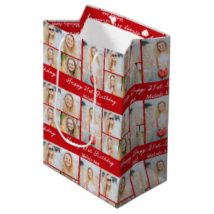 Personalised Red Happy Birthday Photo Collage Medium Gift Bag