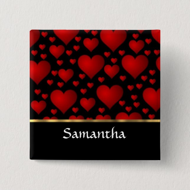 Personalised red heart collage 15 cm square badge (Front)