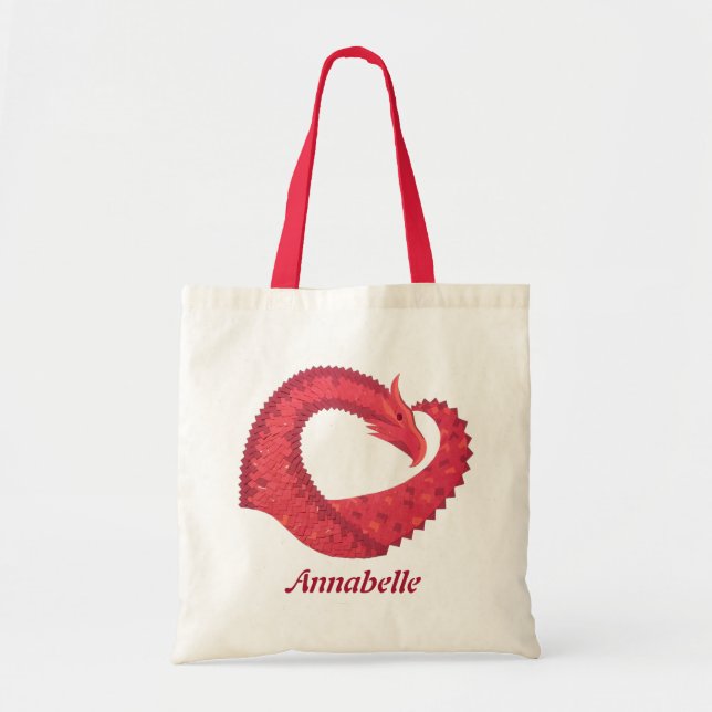 Personalised Red heart dragon Tote Bag (Front)