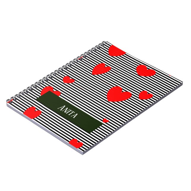 Personalised red hearts and stripes notebook (Left Side)