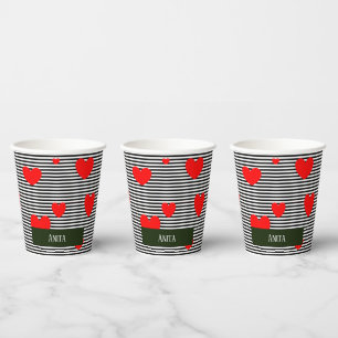 Personalised red hearts and stripes paper cups