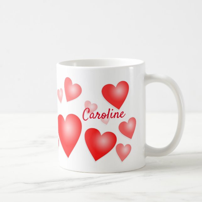 Personalised Red Hearts Custom Text Coffee Mug (Right)
