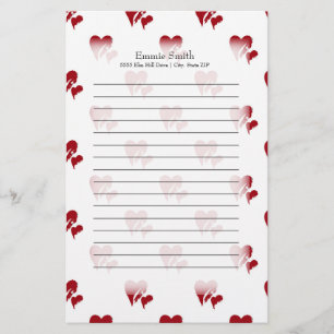 Personalised Red Hearts on White Stationery