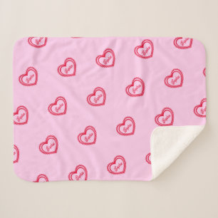 Personalised Red Hearts Over Pretty Pink Sherpa Blanket