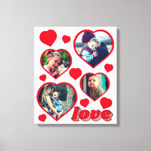 Personalised red hearts shapes photo canvas print