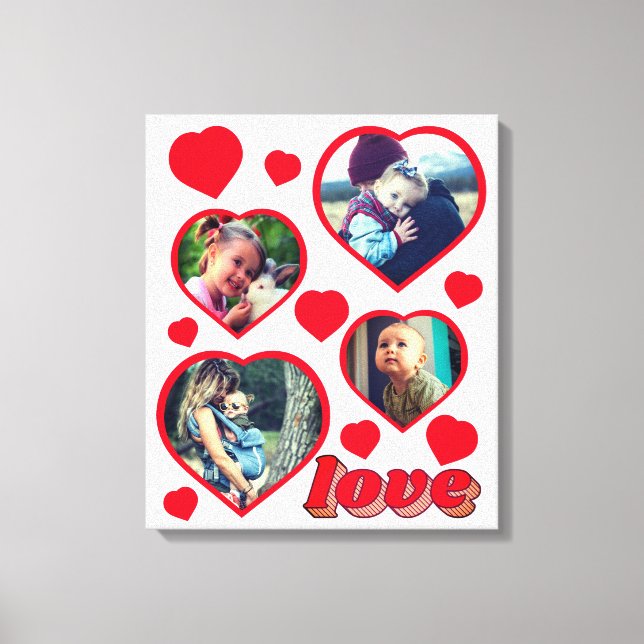 Personalised red hearts shapes photo canvas print (Front)