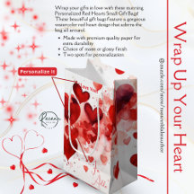 Personalised Red Hearts Small Gift Bag