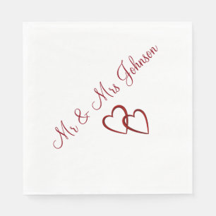 Personalised Red Hearts/White Luncheon Napkin