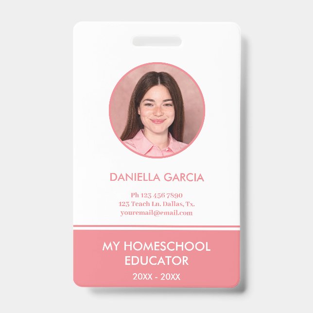 Personalised Red Homeschool Teacher ID Badge (Front)