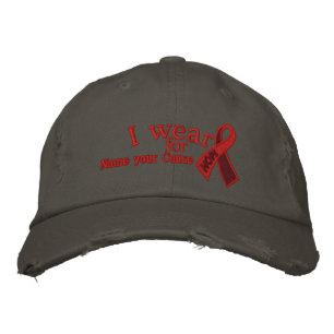 Personalised Red Hope AIDS Ribbon Your Text Embroidered Hat
