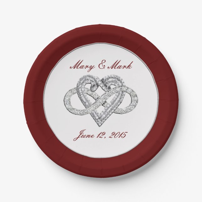 Personalised Red Infinity Heart 7” Paper Plate (Front)