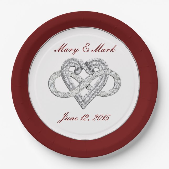 Personalised Red Infinity Heart 9” Paper Plate (Front)