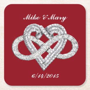 Personalised Red Infinity Heart Paper Coaster