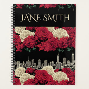 Personalised Red & Ivory Rose City Skyline Student Planner